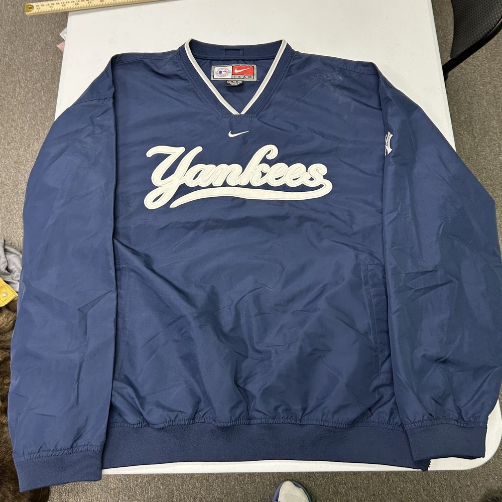 Nike Windbreaker Pullover Mens XXL Navy Blue MLB New York Yankees V-Neck Jacket